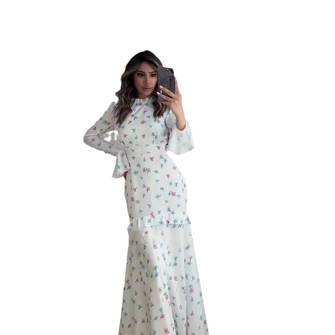 Gentle Floral Flounce Long Dress by GJG Denim