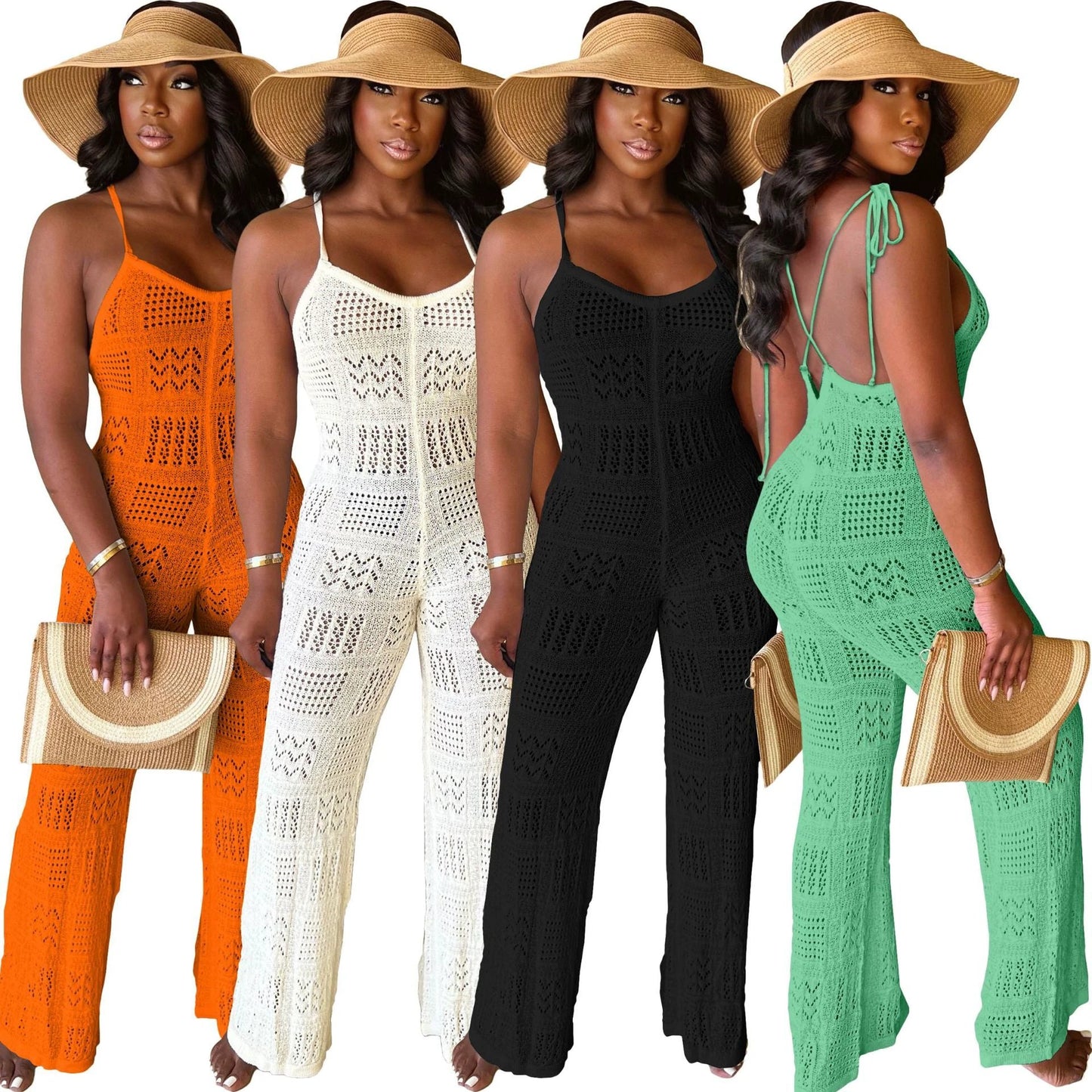 Woolen Knitted Sexy Sling Geometric Hollow-out Jumpsuit by GJG Denim