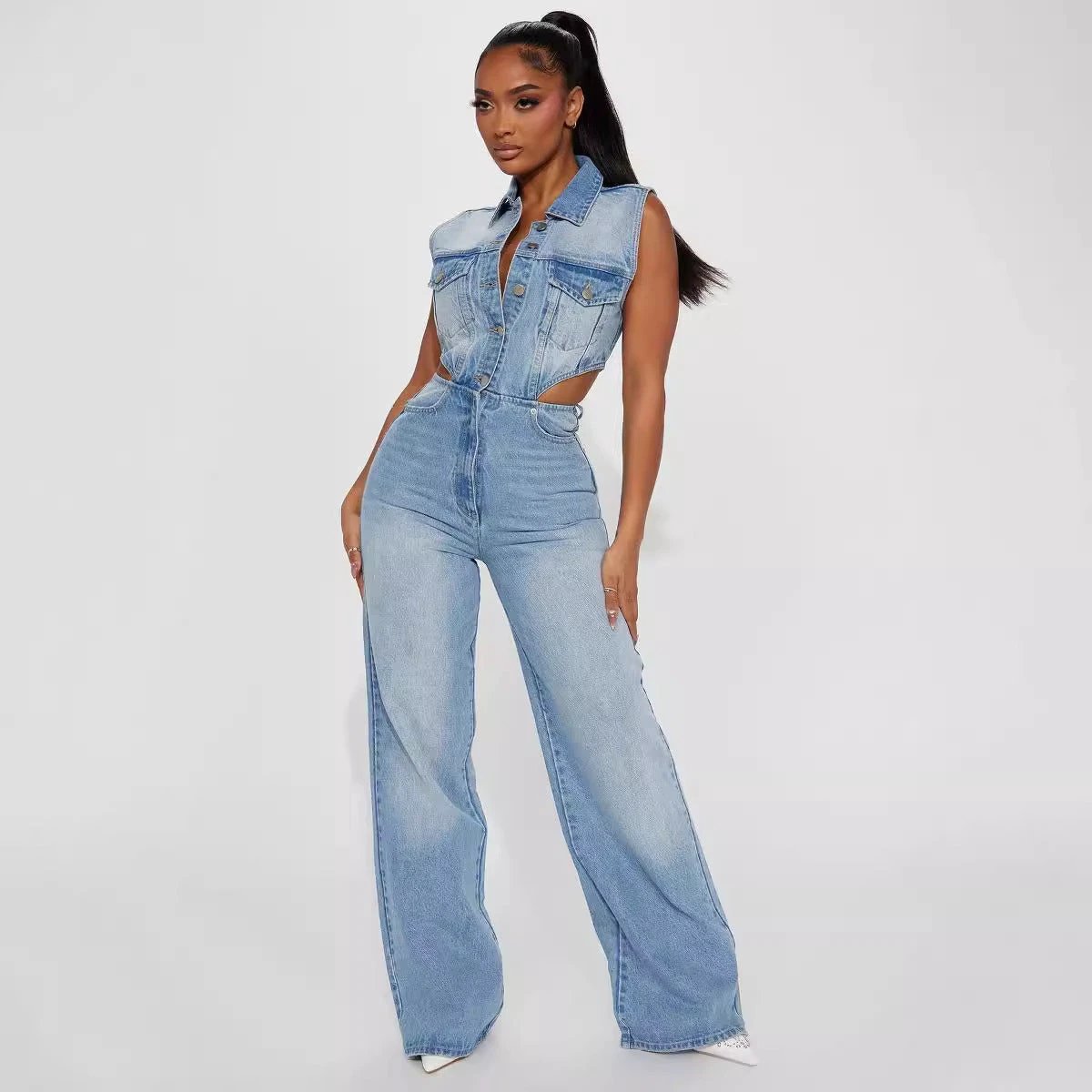 Denim Straight Leg Jumpsuit by GJG Denim