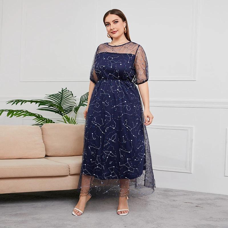 Plus Size New French Hepburn Dress Women Mesh Banquet Party Maxi Dress Prom Dresses by Lady Ros