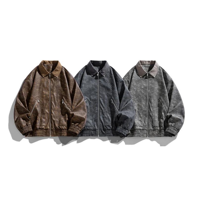 Men's Retro PU Leather Jacket by GJG Denim