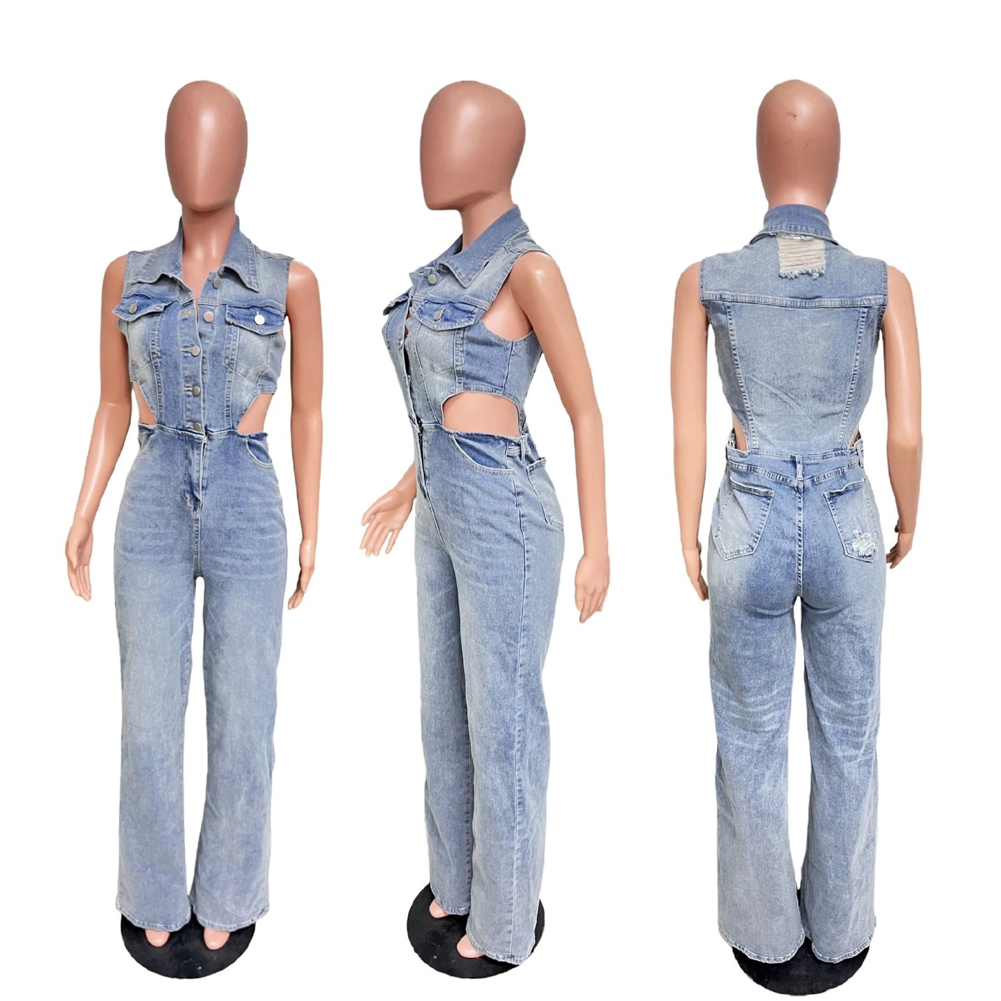 Denim Straight Leg Jumpsuit by GJG Denim