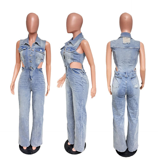 Denim Straight Leg Jumpsuit by GJG Denim