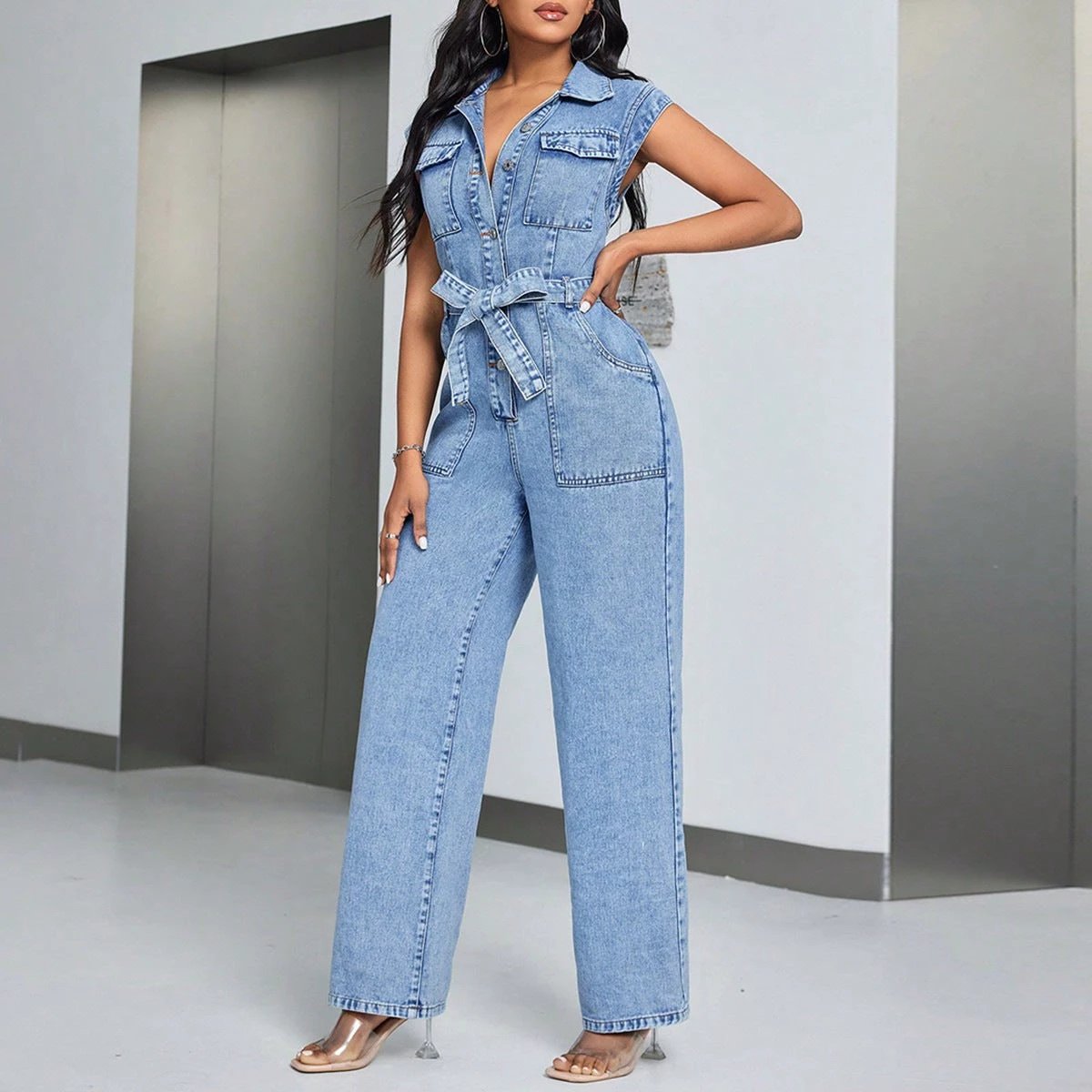 Denim Wear Sleeveless Casual Jumpsuit Trousers Jeans by GJG Denim