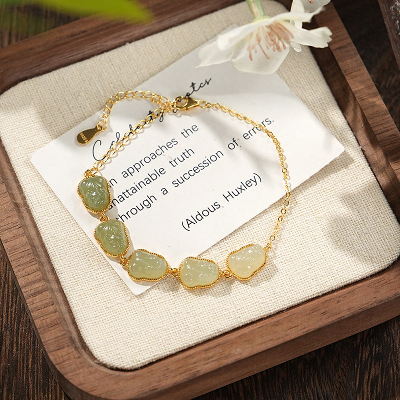 Silver Hetian Jade Gradient Bracelet Light Luxury Advanced by GJG Denim
