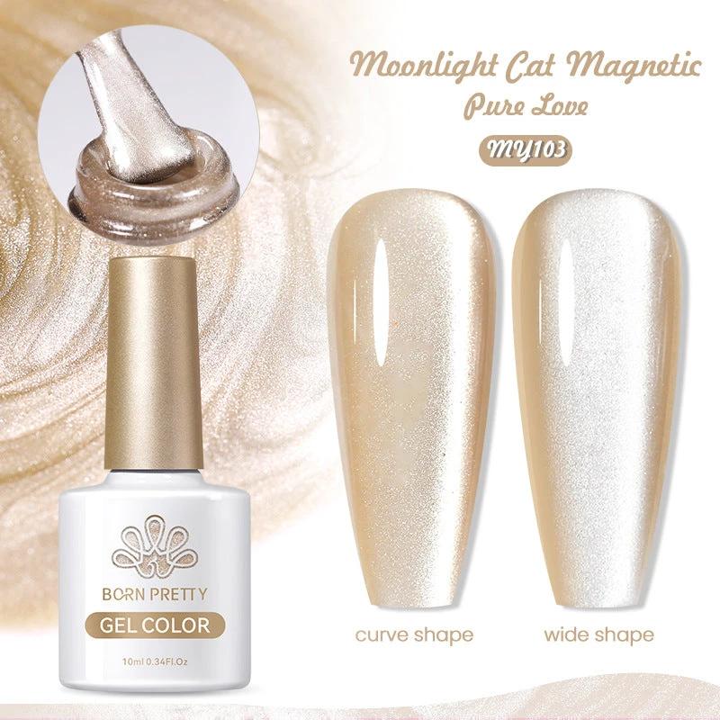Mirror Porcelain White Cat's Eye White Moonlight Gel Nail Polish by GJG Denim