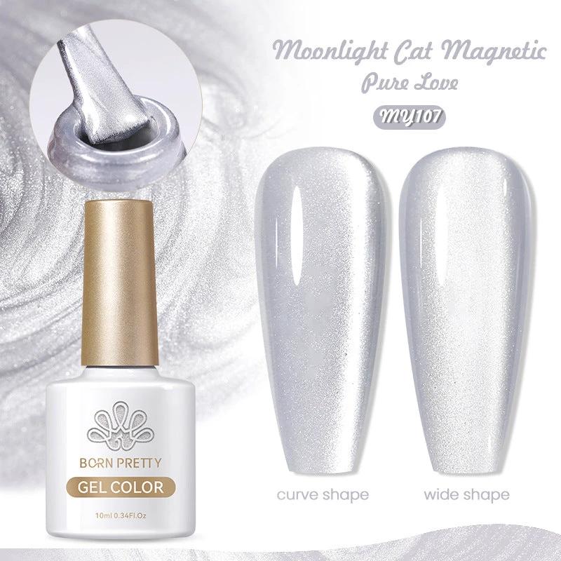 Mirror Porcelain White Cat's Eye White Moonlight Gel Nail Polish by GJG Denim