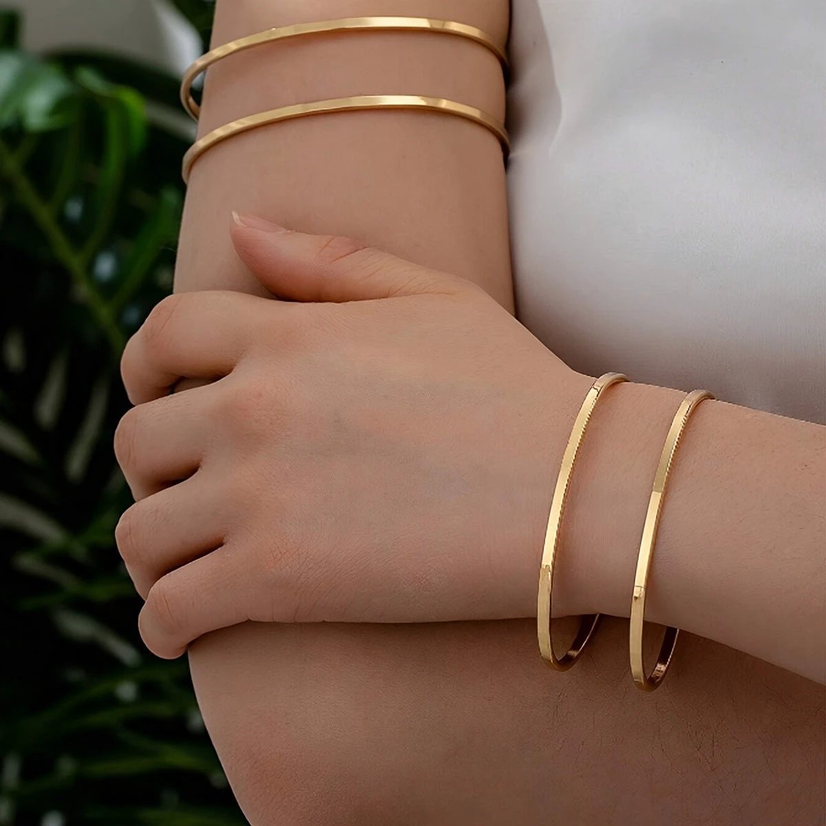 Double-layer Hollow Gold Bangle Bracelet Ladies by GJG Denim