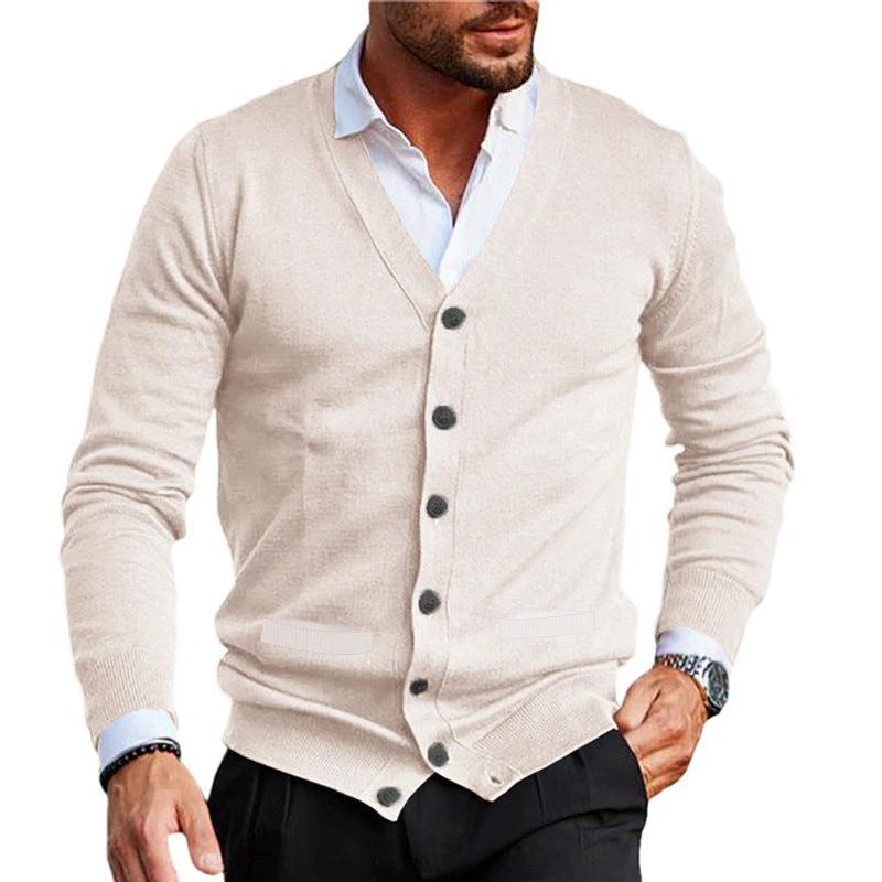 Men's Double-sided Pocket Knitwear V-neck Long Sleeve Slim Cardigan Sweater by GJG Denim