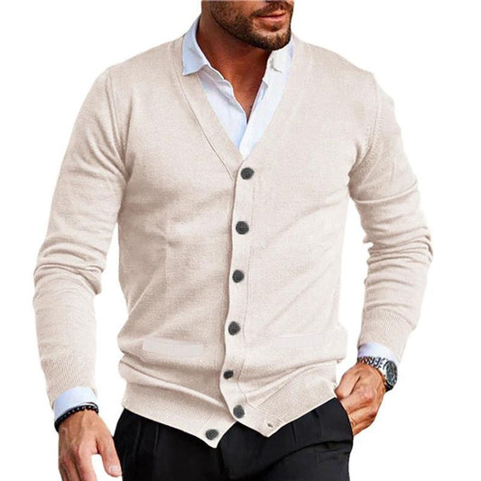 Men's Double-sided Pocket Knitwear V-neck Long Sleeve Slim Cardigan Sweater by GJG Denim