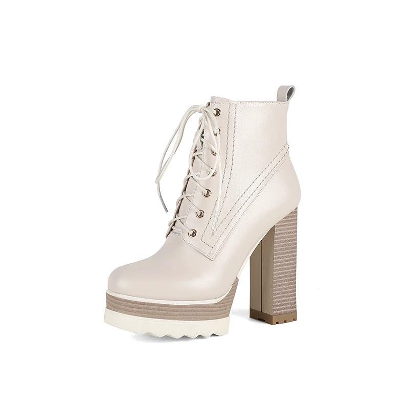 Women's Chunky Heel Waterproof Platform High Heel Boots by GJG Denim