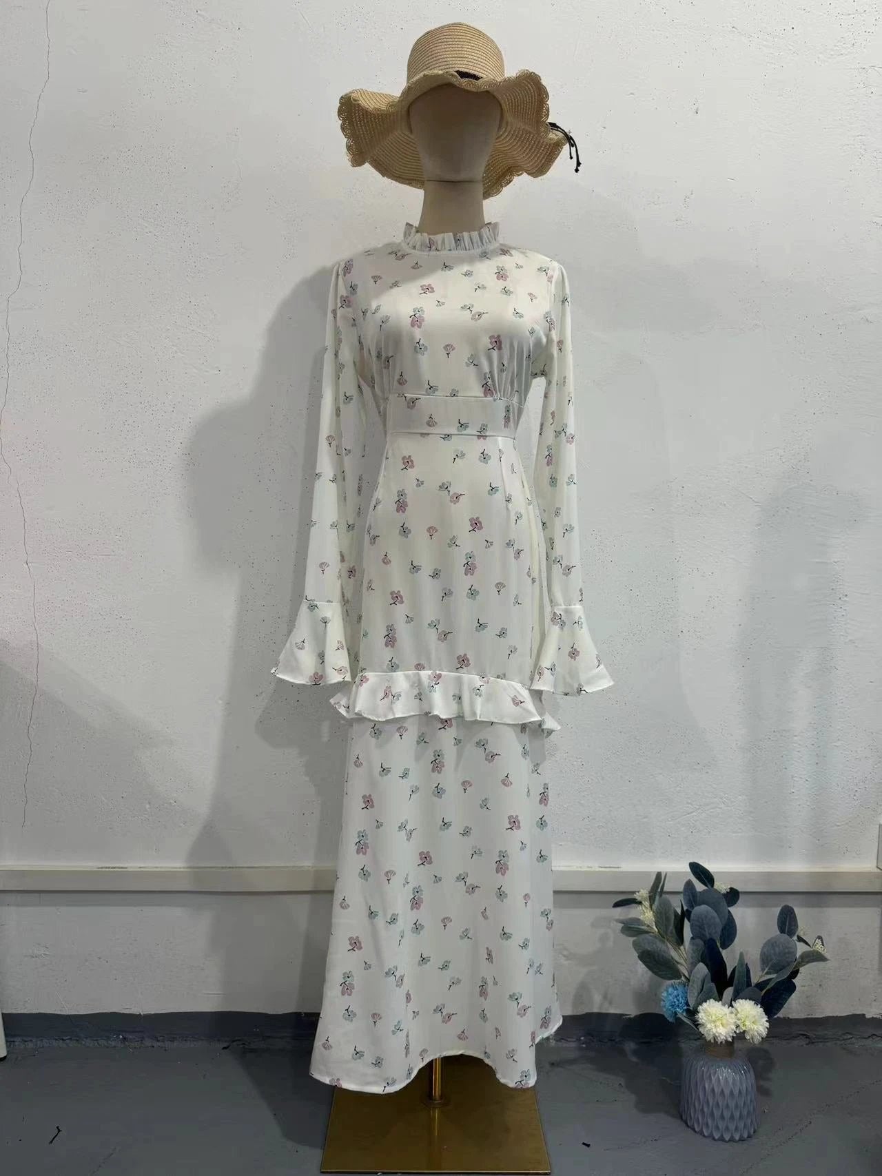 Gentle Floral Flounce Long Dress by GJG Denim
