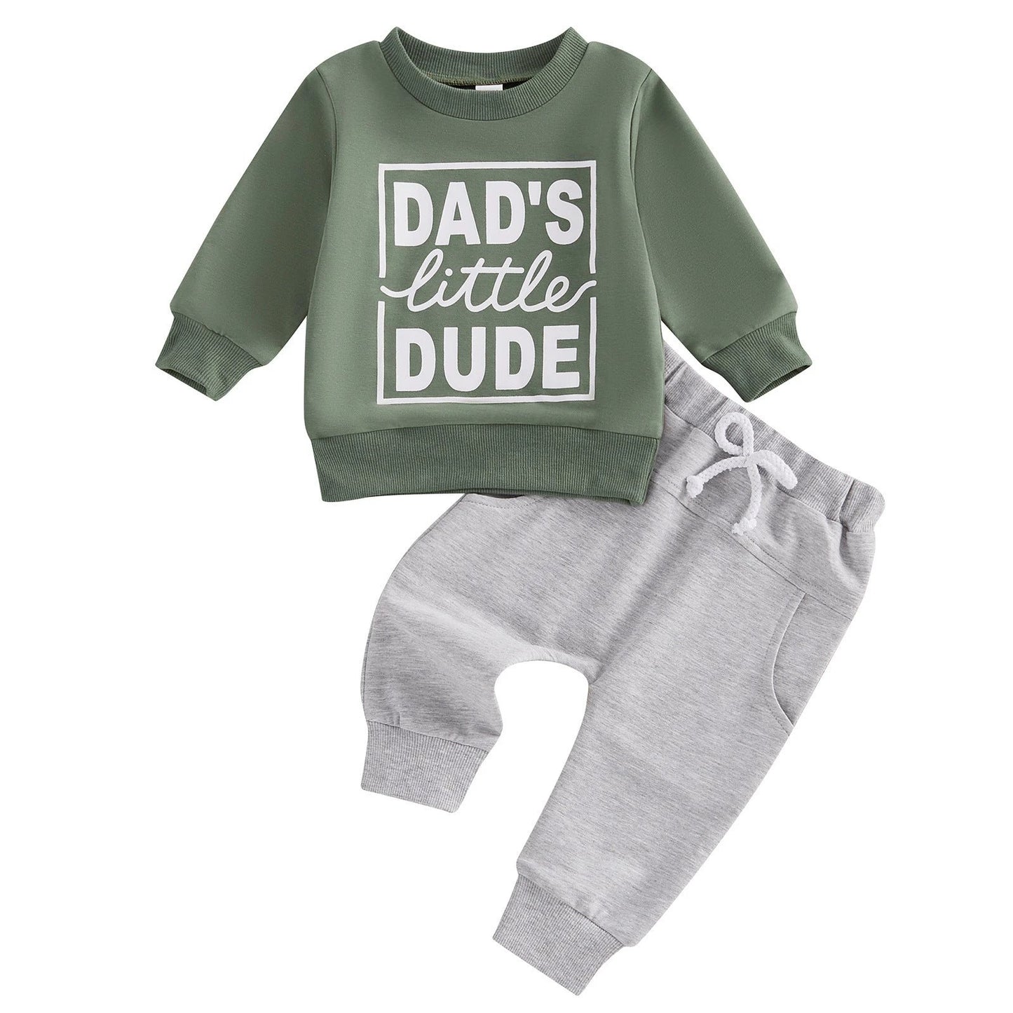 Boys' Letter Printed Long-sleeved Pullover Sweater Solid Color Trousers Two-piece Set by GJG Denim