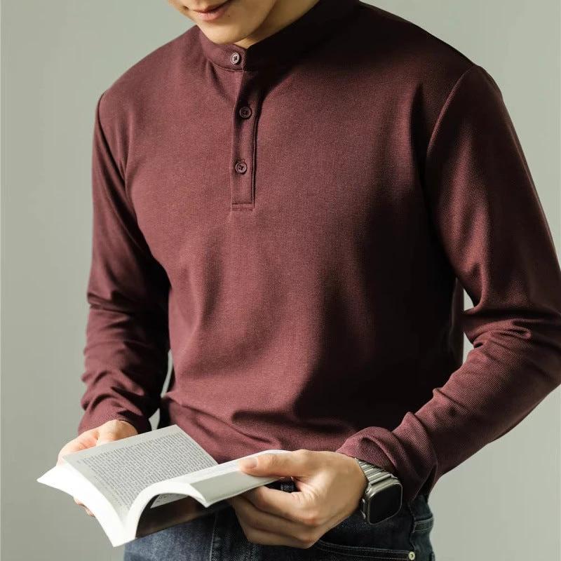Men's Long Sleeve Polo Simple Solid Color Shirt by GJG Denim