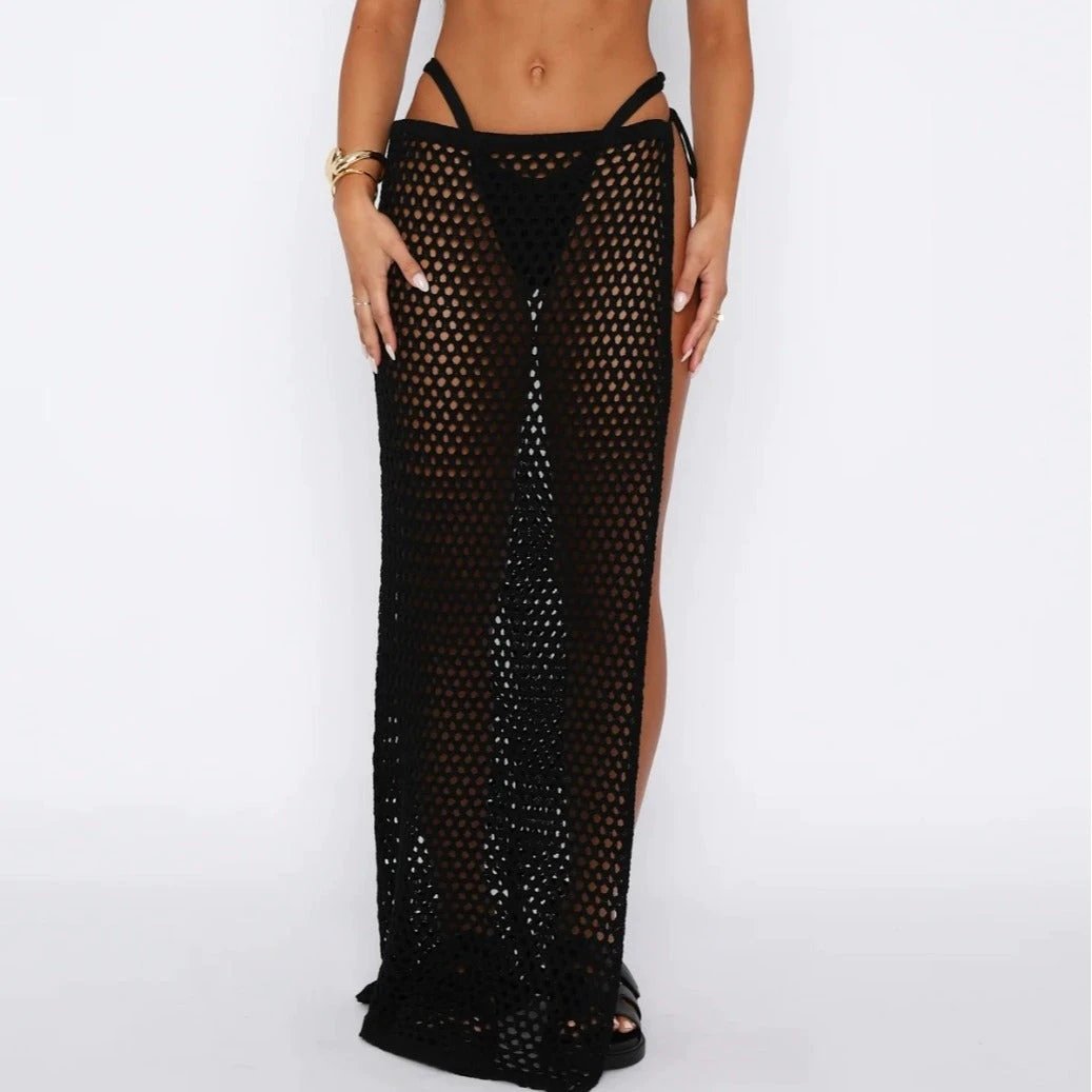 Women's Beach Sun Protection Hollow Out See-through High Slit Skirt by GJG Denim