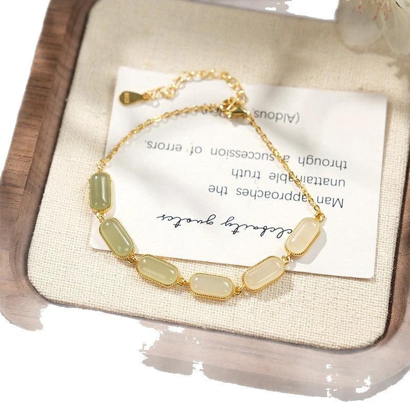 Silver Hetian Jade Gradient Bracelet Light Luxury Advanced by GJG Denim