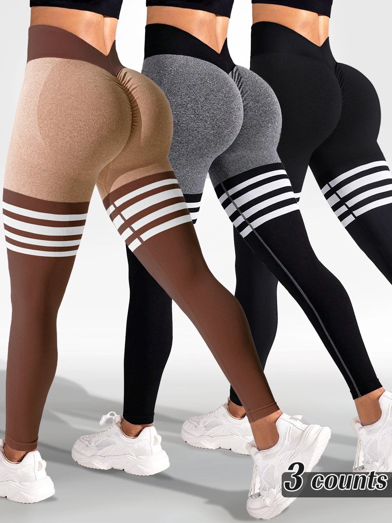 Striped Outdoor Sports Tights High Waist Hip Lift Running Exercise Workout Pants by GJG Denim