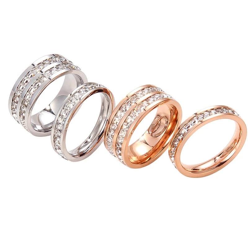 INS Rings Titanium Steel Couple Single And Double Row rhinestone Ring by GJG Denim
