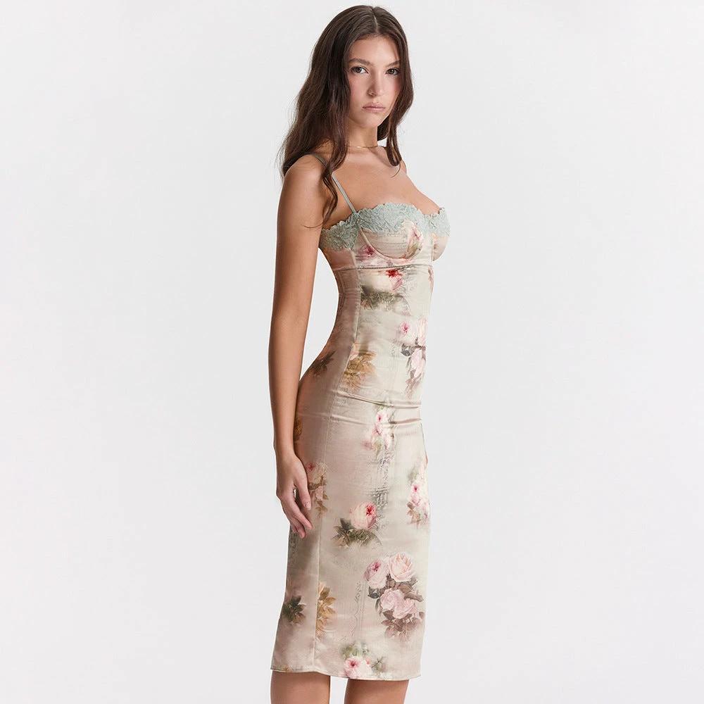 Lace Sling Backless Sheath Dress by GJG Denim