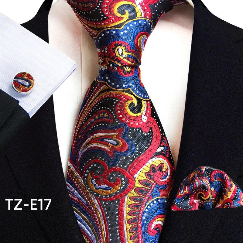 Men's Paisley Tie Square Scarf Pocket Square Cufflinks Three-piece Set by GJG Denim
