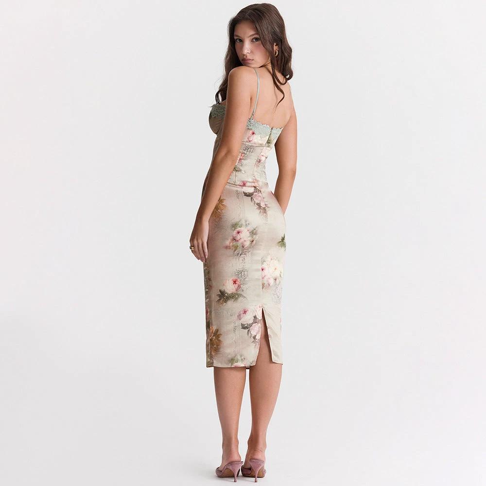 Lace Sling Backless Sheath Dress by GJG Denim