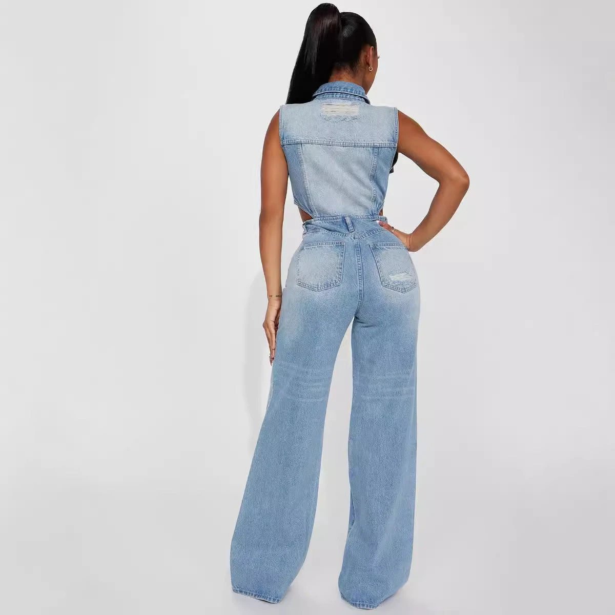 Denim Straight Leg Jumpsuit by GJG Denim