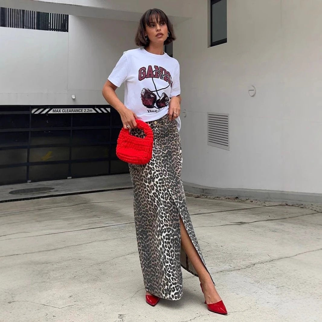 Leopard Print Straight Ankle-length Skirt by GJG Denim