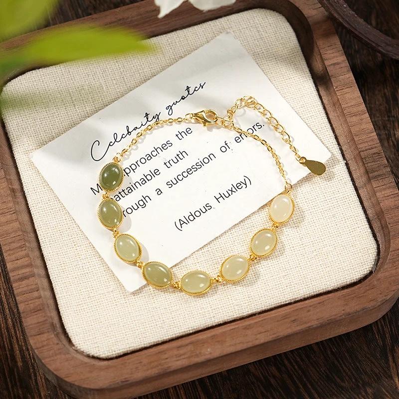Silver Hetian Jade Gradient Bracelet Light Luxury Advanced by GJG Denim