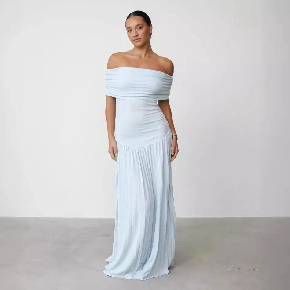 Off-shoulder Pleated New Versatile Dress by GJG Denim