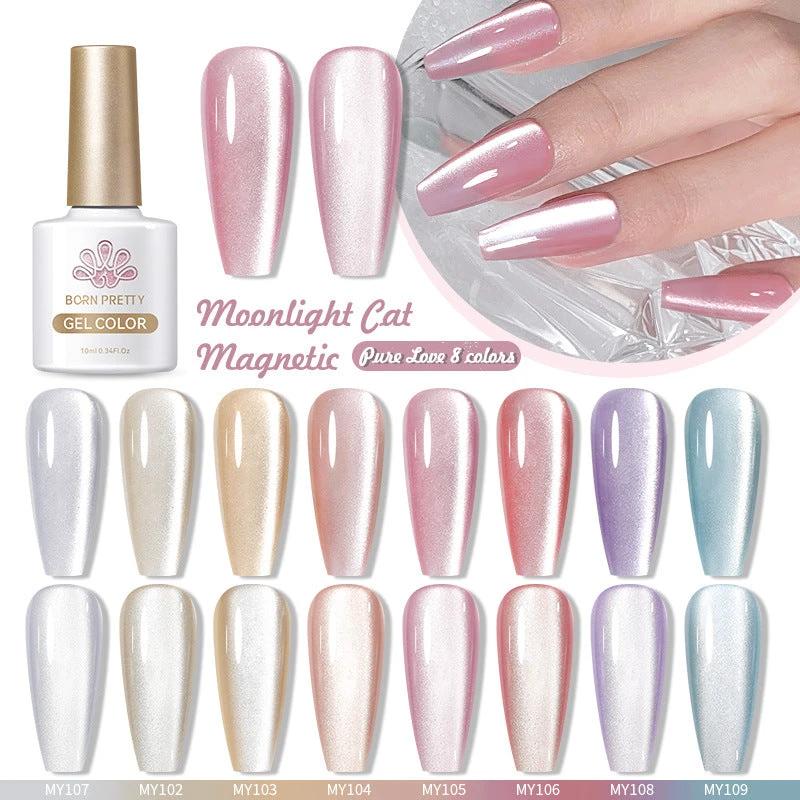 Mirror Porcelain White Cat's Eye White Moonlight Gel Nail Polish by GJG Denim