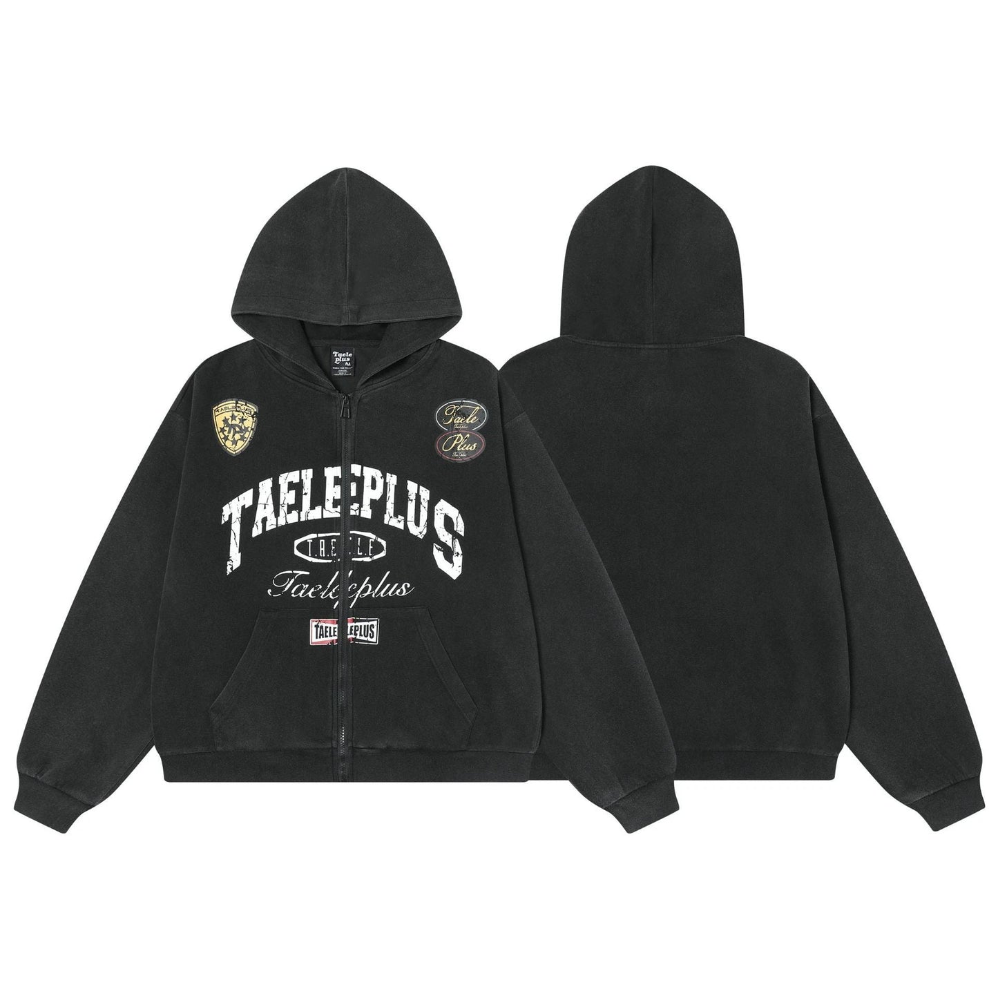 Spring New American College Style Retro Washed Hoodie Coat Cardigan Zipper Sweater by GJG Denim
