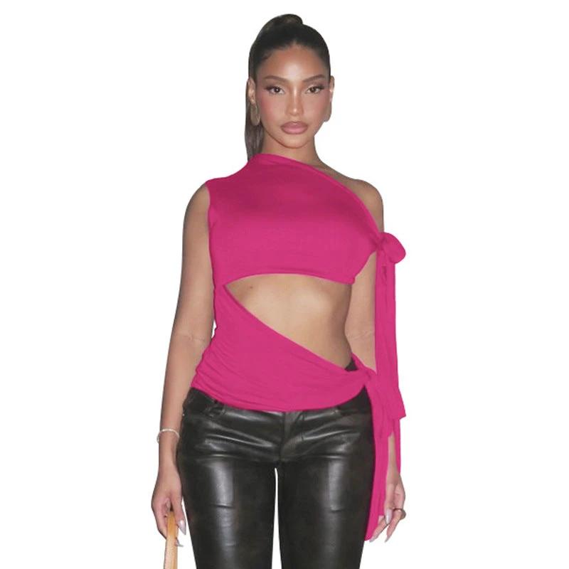 Retro Ribbon Sleeveless Sexy Solid Color Slim Vest by GJG Denim