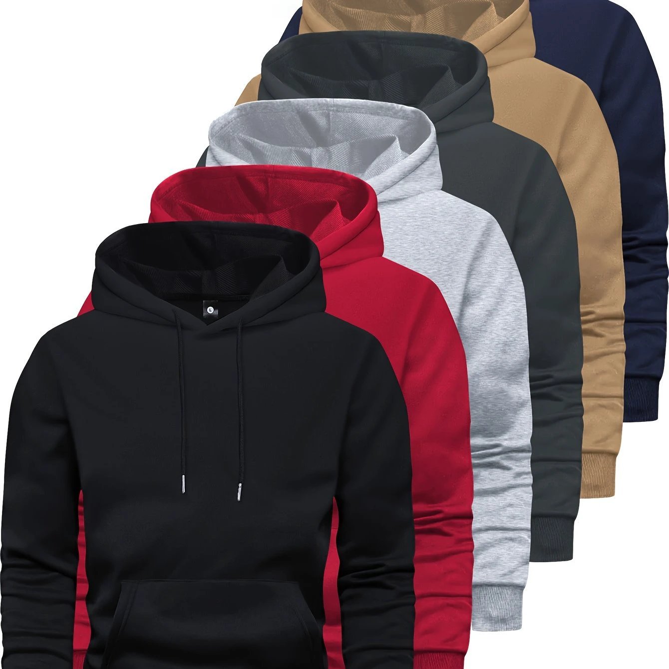 6-Piece Men's Long-sleeved Solid Color Hooded Sweatshirt by GJG Denim