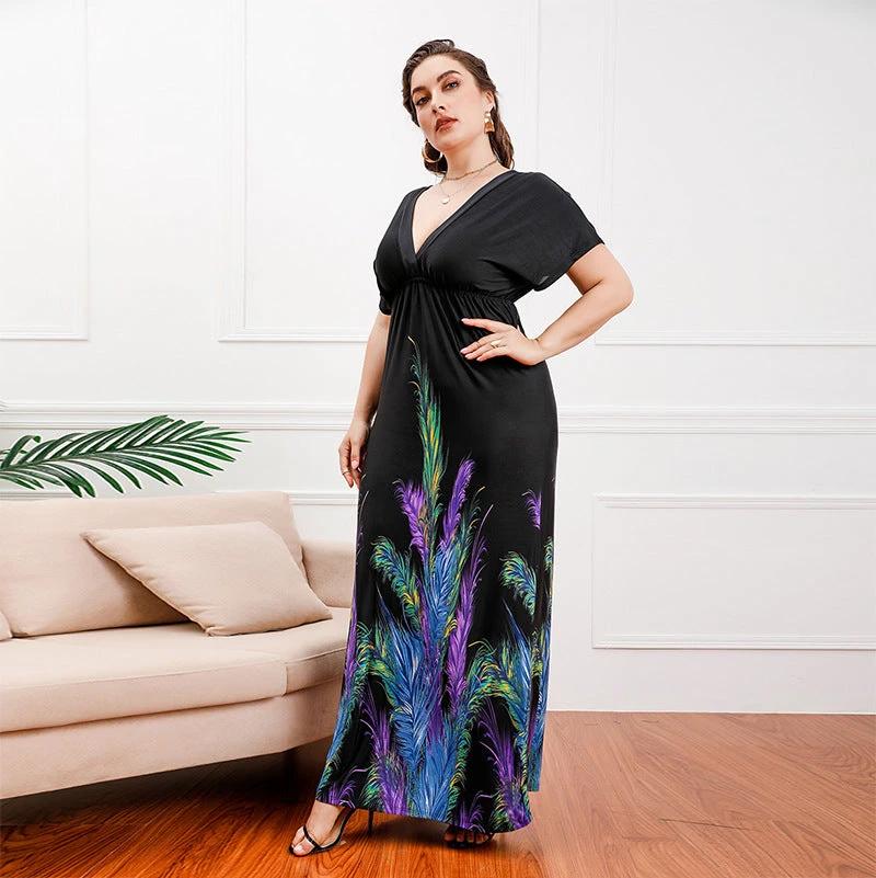 Plus Size Bohemian Girls Extra Long Extra Large Ice Silk Dress Holiday Beach Dress Midi Dress by Lady Ros