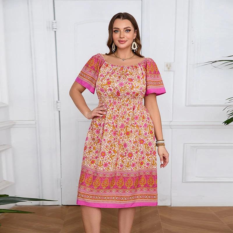 Plus Size Women Clothing Short Sleeve Bohemian Dress Holiday Beach Dress Summer by Lady Ros