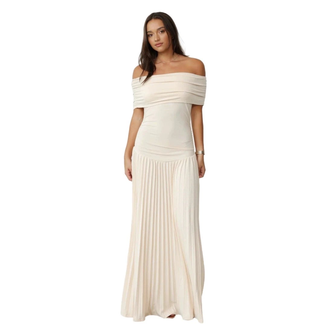 Off-shoulder Pleated New Versatile Dress by GJG Denim