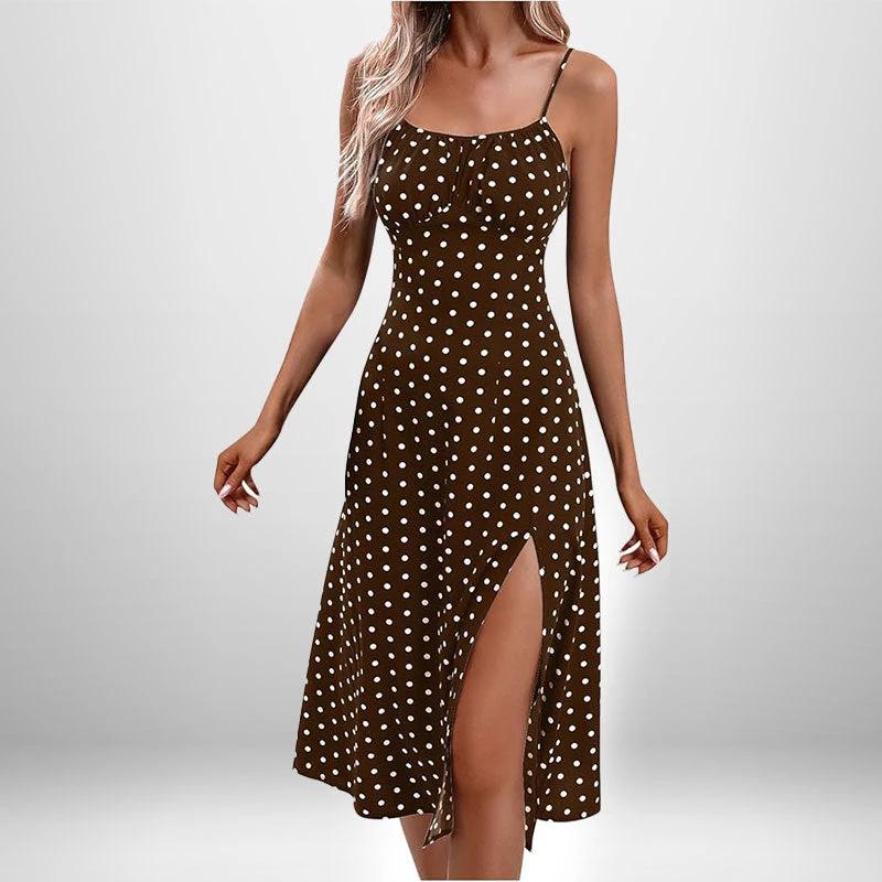 European And American Amazon New Women's Fashion Printed Self-tie Slit Sling Dress by GJG Denim