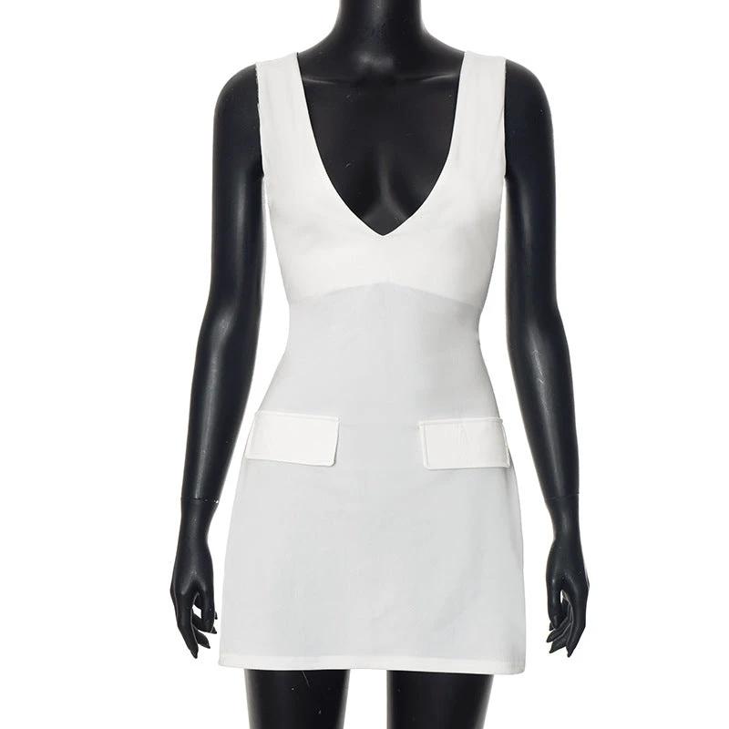 Solid Color Sling Bare Back Sleeveless Sheath Dress Women by GJG Denim