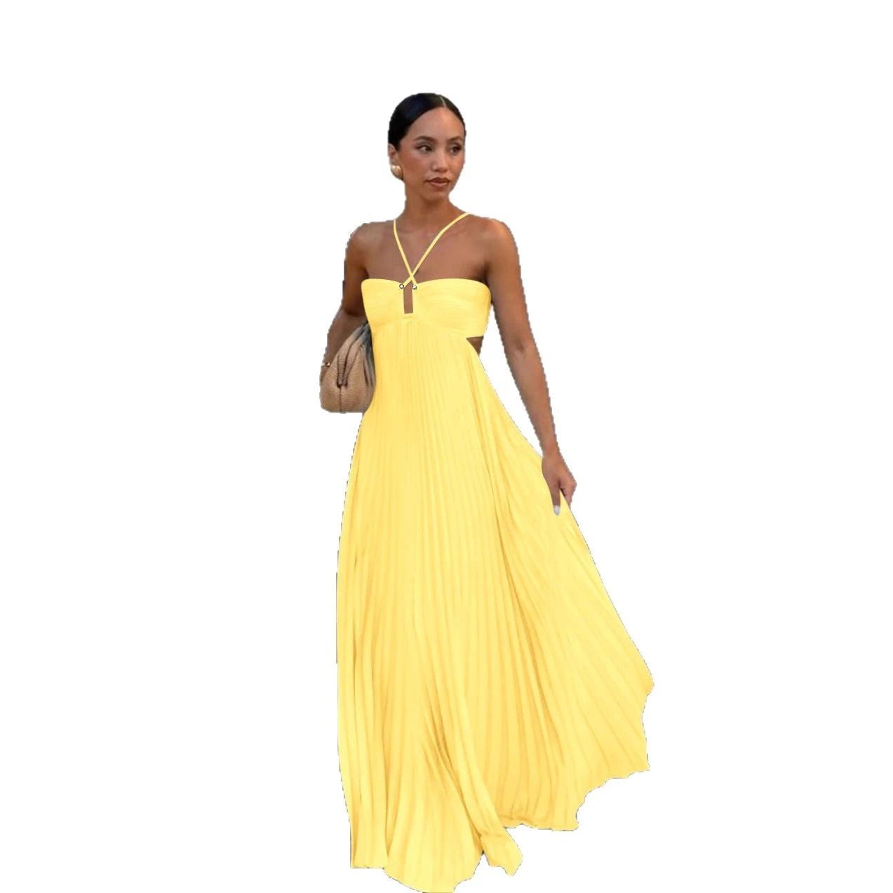 Pure Color Tube-top Pleated Sleeveless Sling Dress by GJG Denim