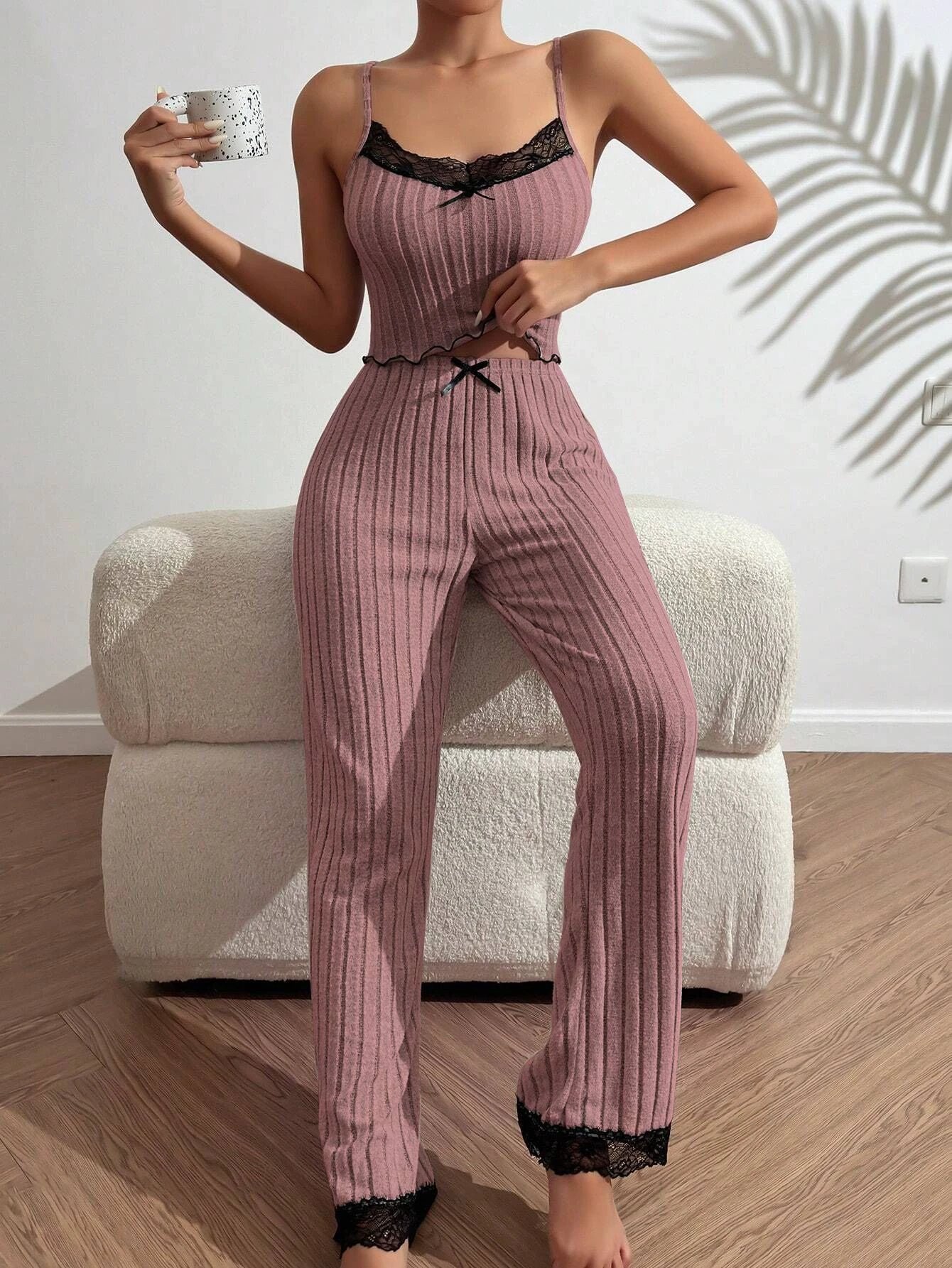 Love Sling Vest Pajamas Women Can Outer Wear Trousers Two-piece Suit by GJG Denim