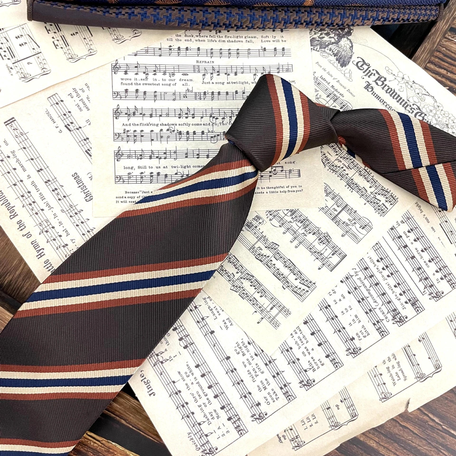 Men's Ties Retro Coffee Color Orange Red Striped Tie Hand Hit 8CM by GJG Denim