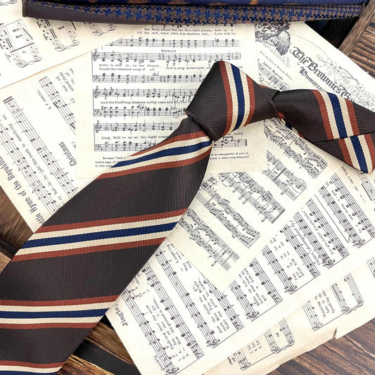 Men's Ties Retro Coffee Color Orange Red Striped Tie Hand Hit 8CM by GJG Denim