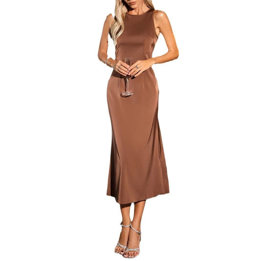 Women's Fashion Graceful Personality Sleeveless Satin Dress by GJG Denim