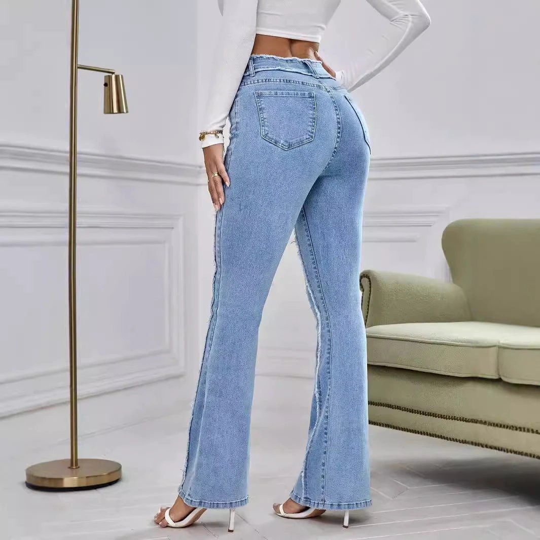 Slightly Flared Wadding Edge Jeans For Women by GJG Denim