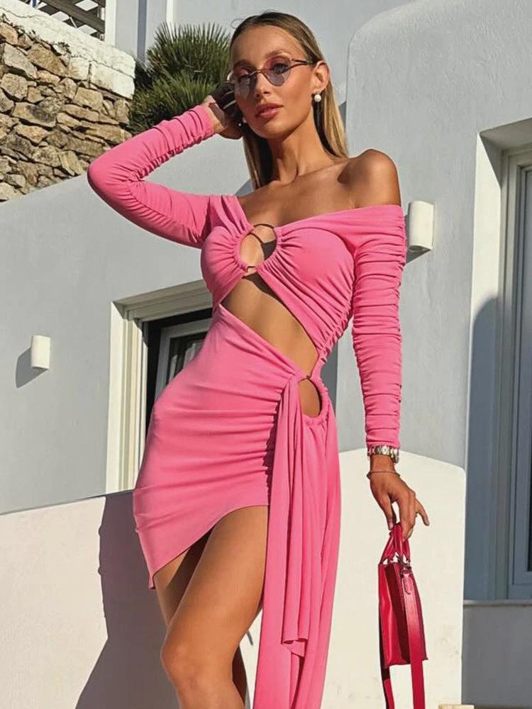 Sexy Off-neck Women's Clothing Solid Color Dress by GJG Denim