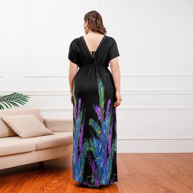 Plus Size Bohemian Girls Extra Long Extra Large Ice Silk Dress Holiday Beach Dress Midi Dress by Lady Ros