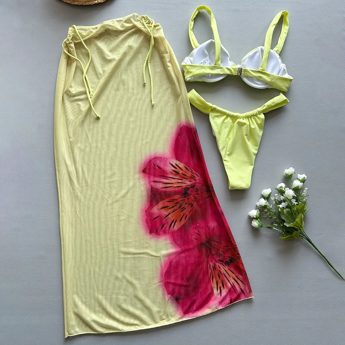 Three-piece Bikini Printed Split Women's Swimsuit Suit by GJG Denim
