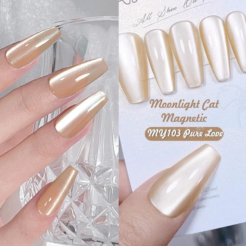 Mirror Porcelain White Cat's Eye White Moonlight Gel Nail Polish by GJG Denim