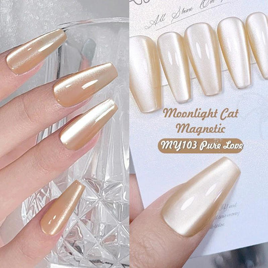 Mirror Porcelain White Cat's Eye White Moonlight Gel Nail Polish by GJG Denim