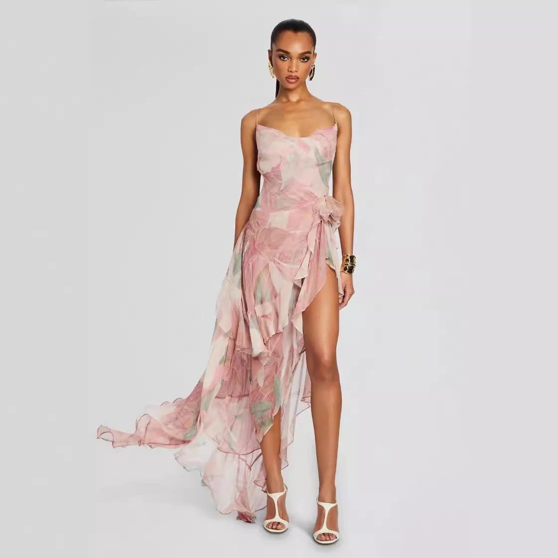 Women's Irregular Oblique Ruffled Skirt With Suspenders by GJG Denim